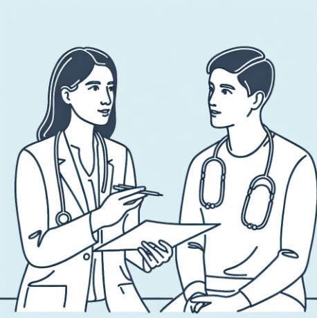 Médico y enfermera revisando un expediente de paciente en la clínica